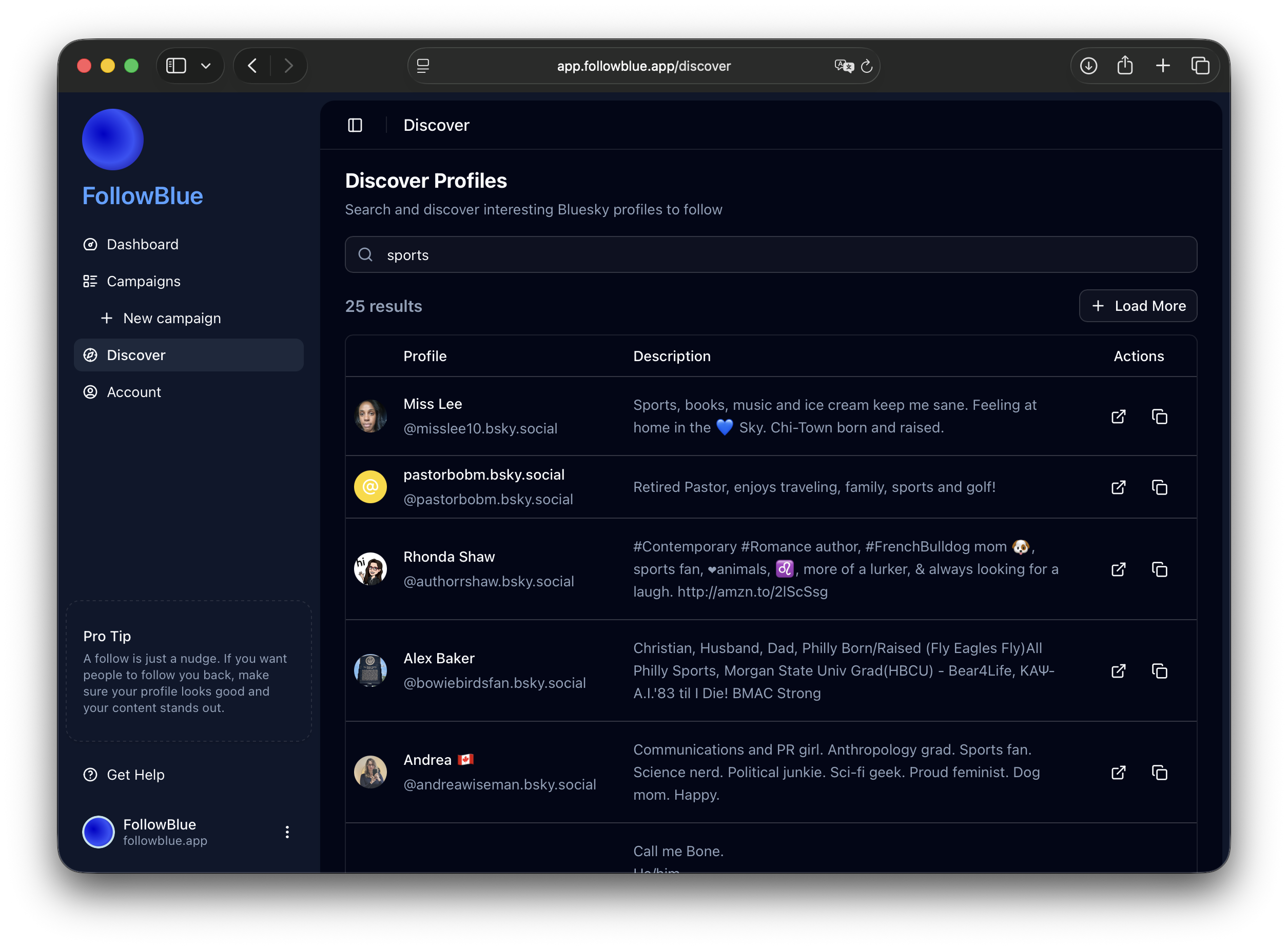 FollowBlue Discover Feature - Keyword Search
